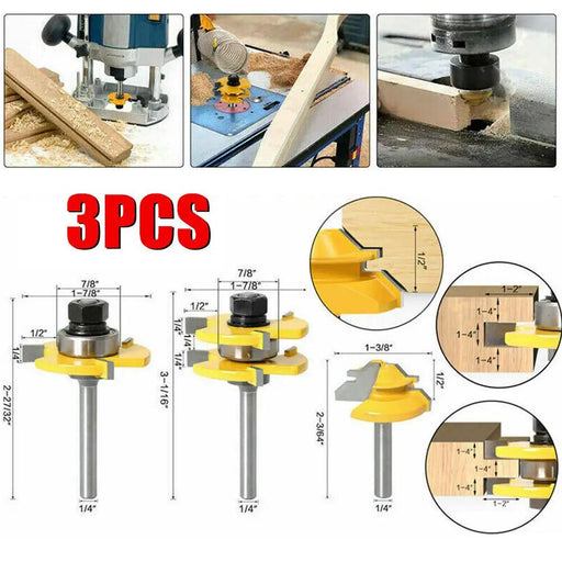 Tongue and Groove Router Bit Set 1/4'' Shank T-type Woodwork Milling Cutter 3pcs by salelink.co.nz