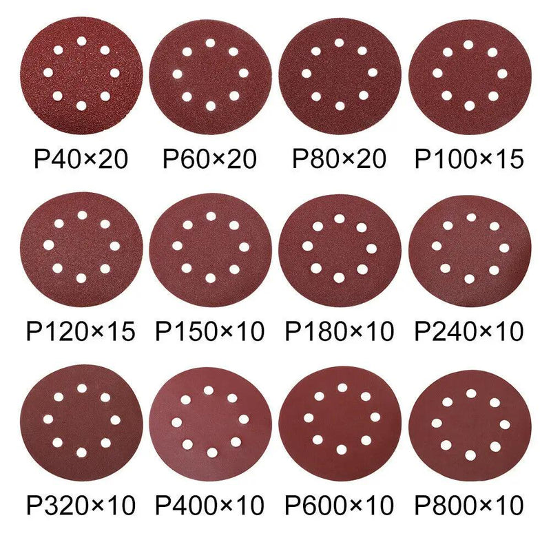 160PCS Sanding Discs 40-800 Grit Pads 125mm Hook&Loop 8 Hole Orbital Sandpaper by salelink.co.nz