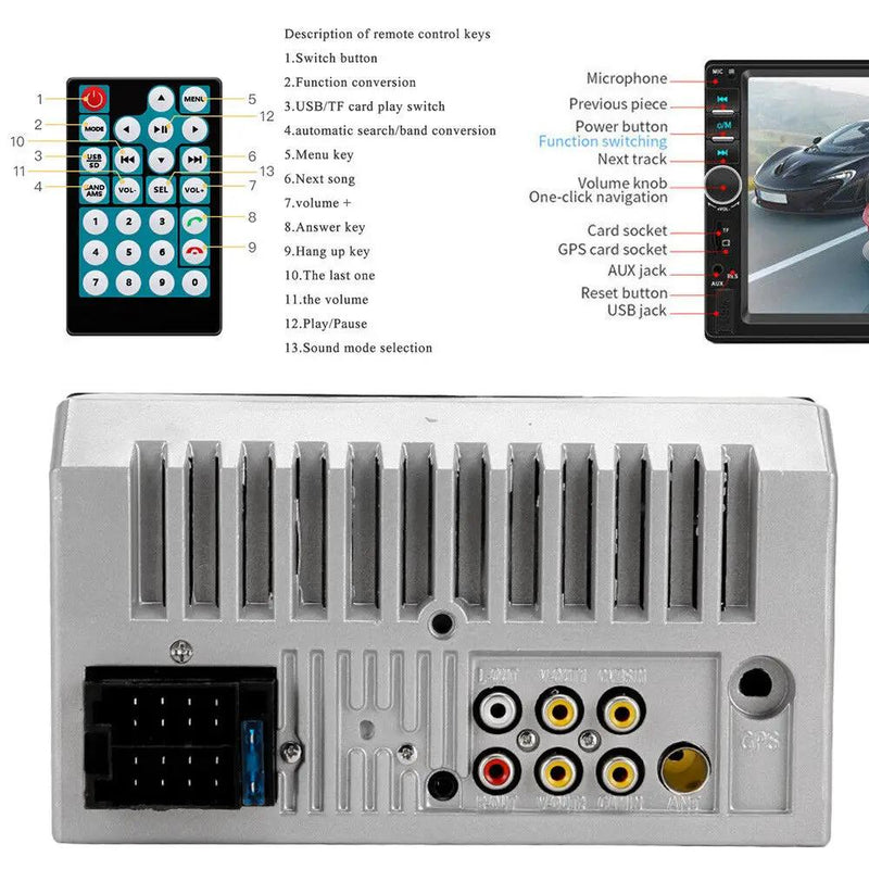 7" Double 2 DIN Bluetooth Head Unit Car Stereo Touch Screen Radio FM/TF/USB/AUX by salelink.co.nz
