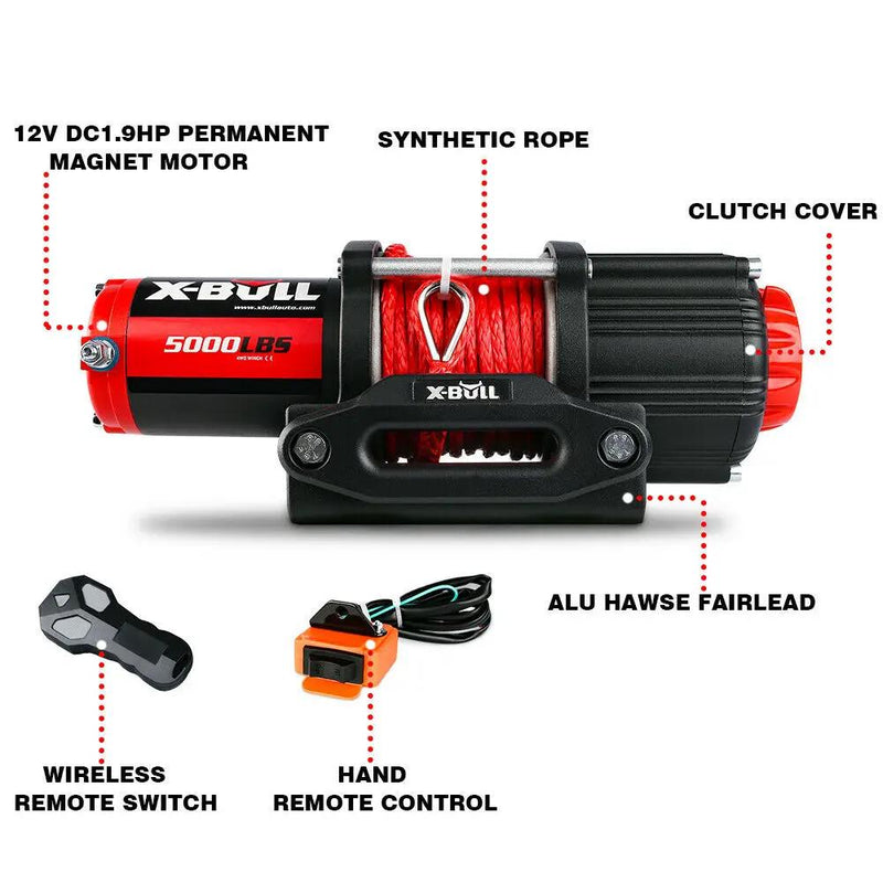 X-BULL 5000LBS/2268KGS Electric Winch Synthetic Rope Wireless Roof Rack UTV 12V by salelink.co.nz