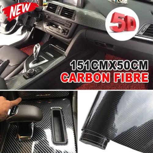 5D 1.51M x 50cm Gloss Black Carbon Fibre Fiber Vinyl Car Wrap Air Release Film by salelink.co.nz