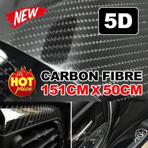 5D 1.51M x 50cm Gloss Black Carbon Fibre Fiber Vinyl Car Wrap Air Release Film by salelink.co.nz