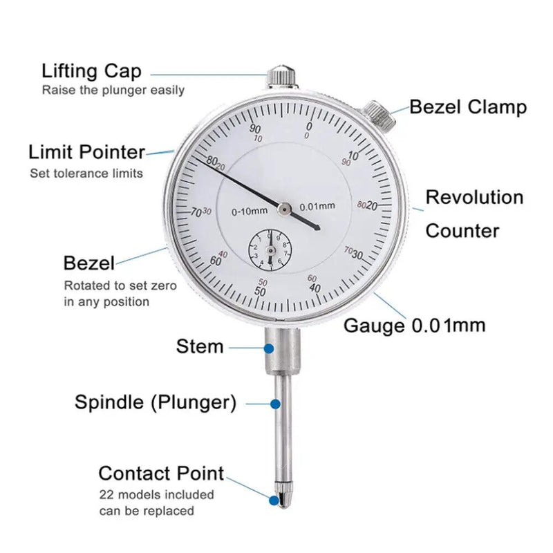 Dial Indicator Gauge Magnetic Base 0-10mm 60KG 22 Indicator Point Set by salelink.co.nz