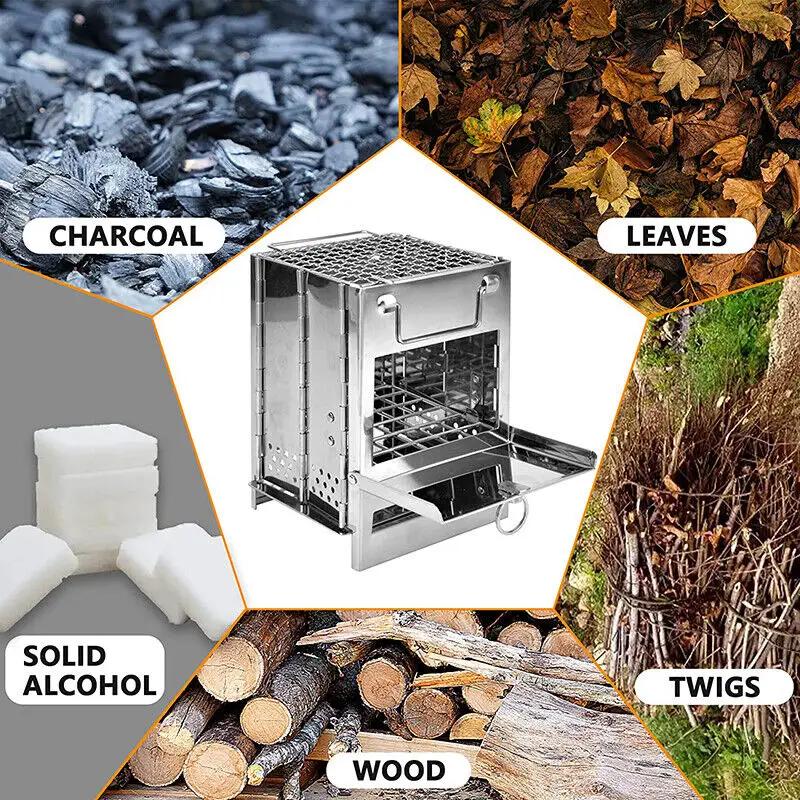 20x20x27cm Camping Stove Wood BBQ Gril Portable Outdoor by salelink.co.nz
