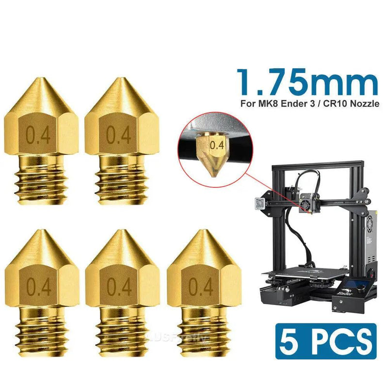 5pcs For Ender 3 PRO CR10 3D Printer 1.75mm 0.4mm MK8 Extruder Nozzles by salelink.co.nz