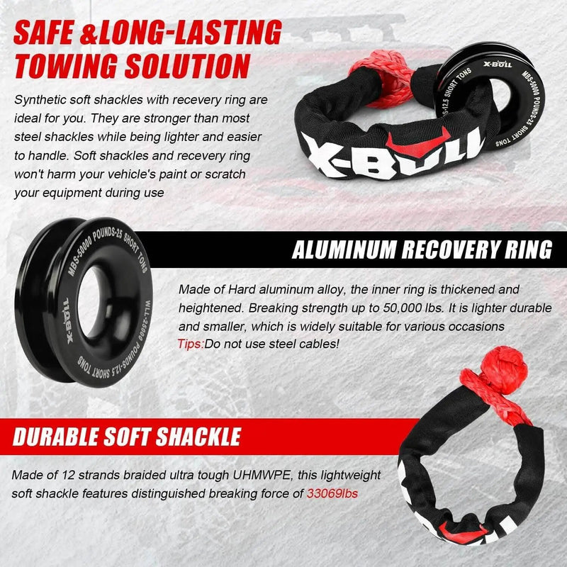X-BULL Soft Shackle Synthetic Rope Recovery Snatch Ring Block Pulley 35000LBS by salelink.co.nz