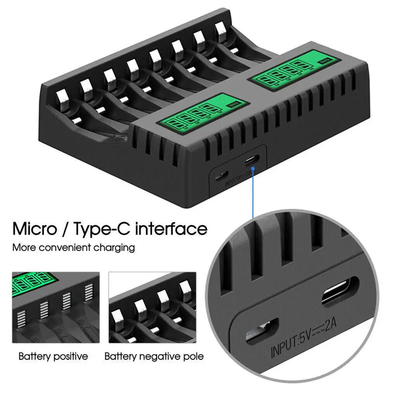 8 Slot Smart Battery Charger for AA/AAA Rechargeable Batteries LCD Display by salelink.co.nz