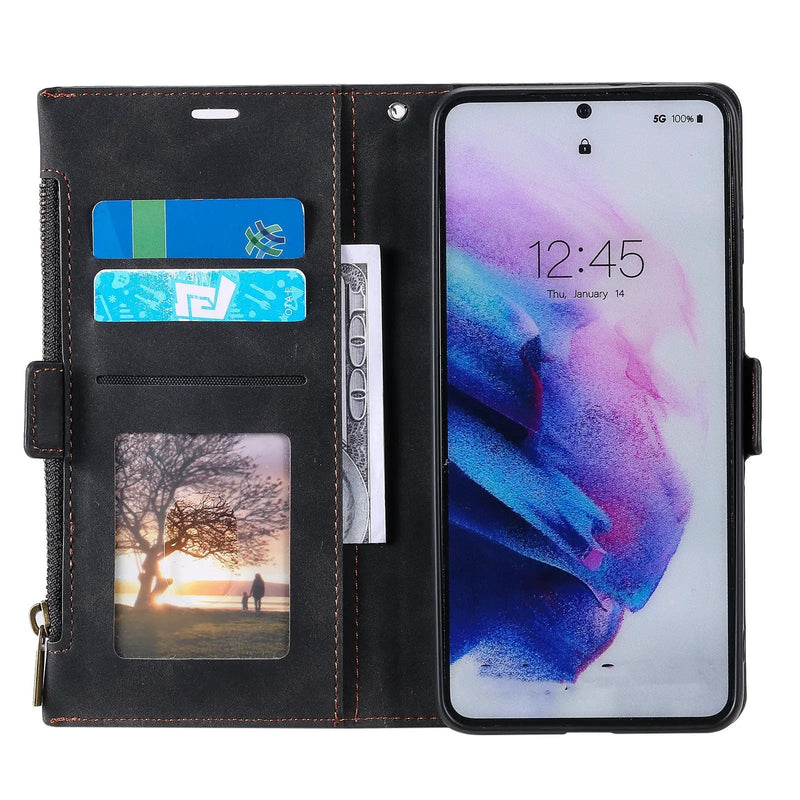 Samsung S21 Case Wallet Zipper - Black by salelink.co.nz