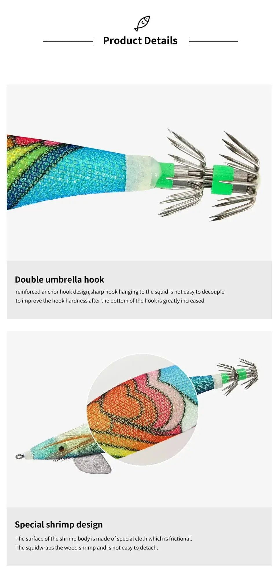 China China Saltwater Squid Jigs Slow Jigging Wooden Shrimp Lures Luminous Bait Fishing Cuttlefish Lure with Noctilucent Explosive Hook