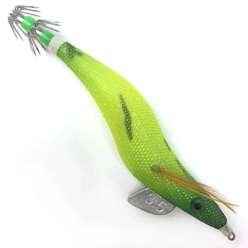 China China Yellow / 3.5G 13.5cm Saltwater Squid Jigs Slow Jigging Wooden Shrimp Lures Luminous Bait Fishing Cuttlefish Lure with Noctilucent Explosive Hook