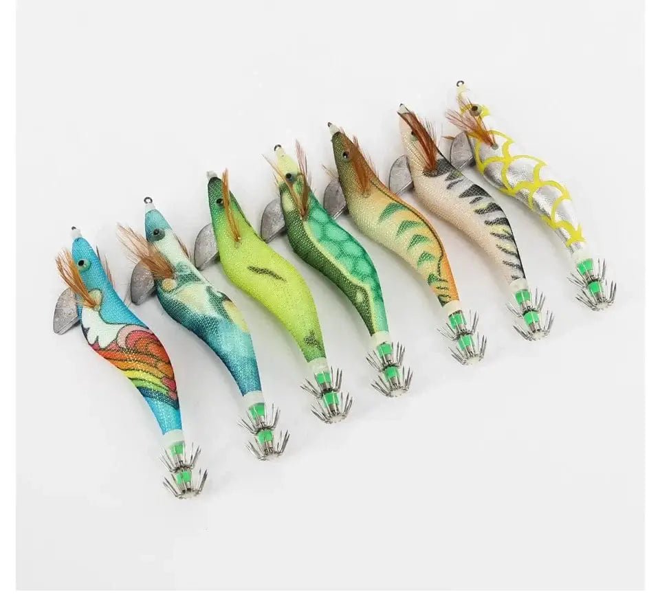 China China Saltwater Squid Jigs Slow Jigging Wooden Shrimp Lures Luminous Bait Fishing Cuttlefish Lure with Noctilucent Explosive Hook