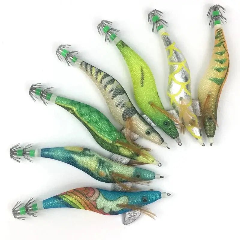 China China Saltwater Squid Jigs Slow Jigging Wooden Shrimp Lures Luminous Bait Fishing Cuttlefish Lure with Noctilucent Explosive Hook