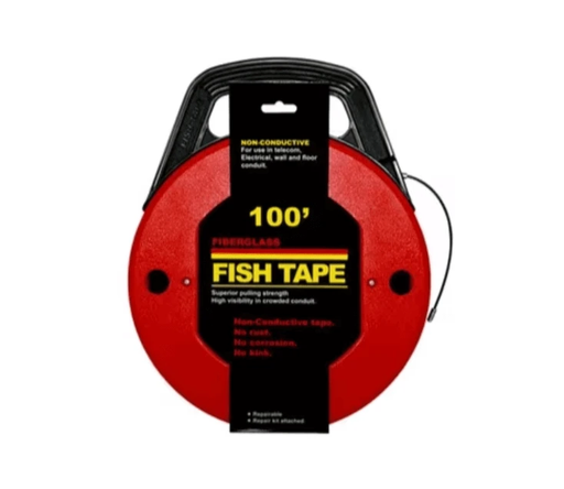 Sam Rock 0315FAH Fish Tape Fibreglass 45metre (With winder case) on a red reel for electrical conduit.