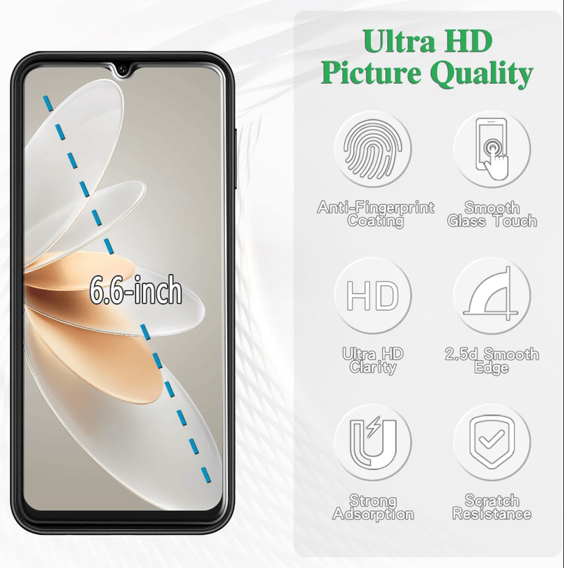 Samsung Galaxy A14 Tempered Glass Screen Protector (2 Pack) – 9H HD Clear 2.5D Rounded Edge by techplus