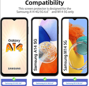 Samsung Galaxy A14 Tempered Glass Screen Protector (2 Pack) – 9H HD Clear 2.5D Rounded Edge by techplus