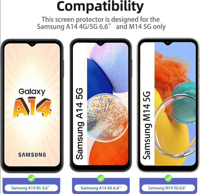 Samsung Galaxy A14 Tempered Glass Screen Protector – 9H HD Clear 2.5D Rounded Edge by techplus