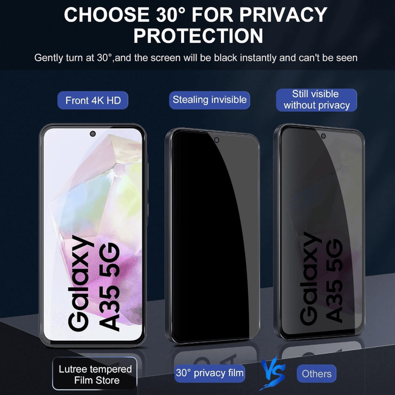 Samsung Galaxy A37 5G Privacy Tempered Glass Screen Protector – 9H HD Anti-Spy, 2.5D Rounded Edge, Impact & Scratch Resistant by techplus