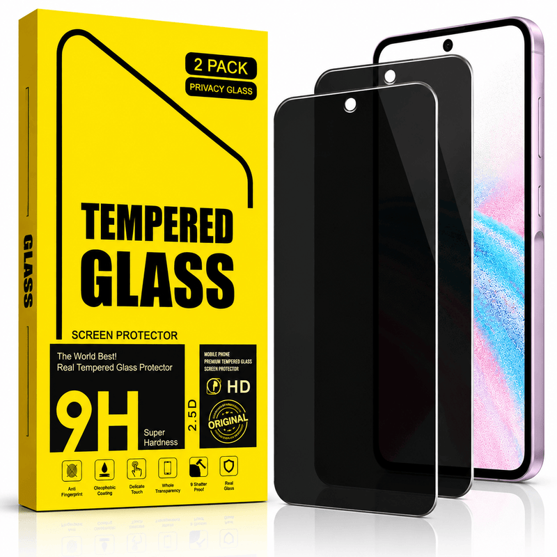 techplus Samsung Galaxy A55 5G Privacy Tempered Glass Screen Protector (2 Pack) – 9H HD Anti-Spy, 2.5D Rounded Edge, Impact & Scratch Resistant Samsung Galaxy A55 5G Privacy Tempered Glass Screen Protector (2 Pack) – 9H HD Anti-Spy, 2.5D Rounded Edge, Impact & Scratch Resistant
