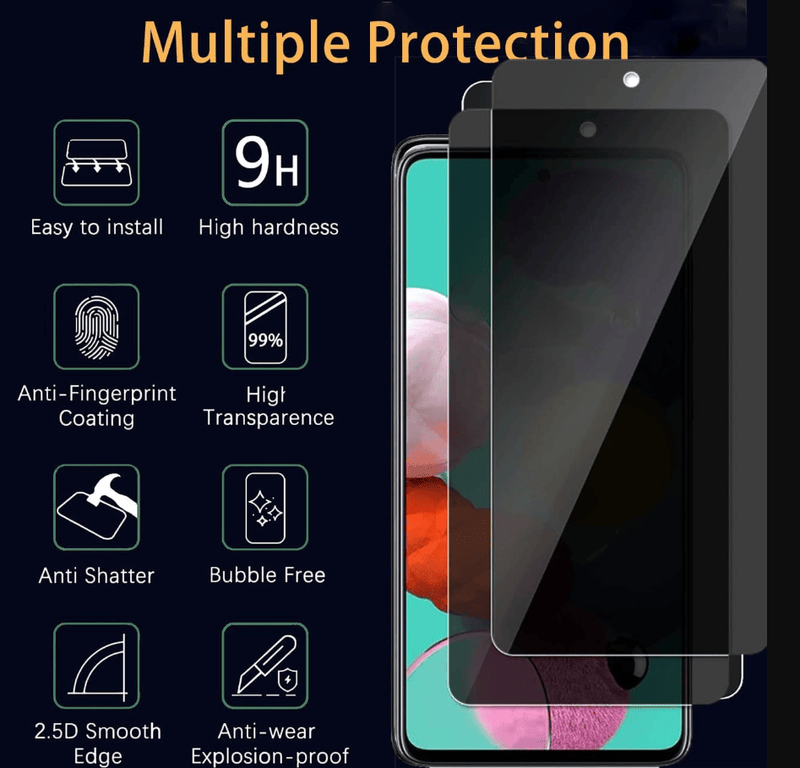 techplus Samsung Galaxy A51 Privacy Tempered Glass Screen Protector 2 Pack Anti Spy Samsung Galaxy A51 Privacy Glass Screen Protector