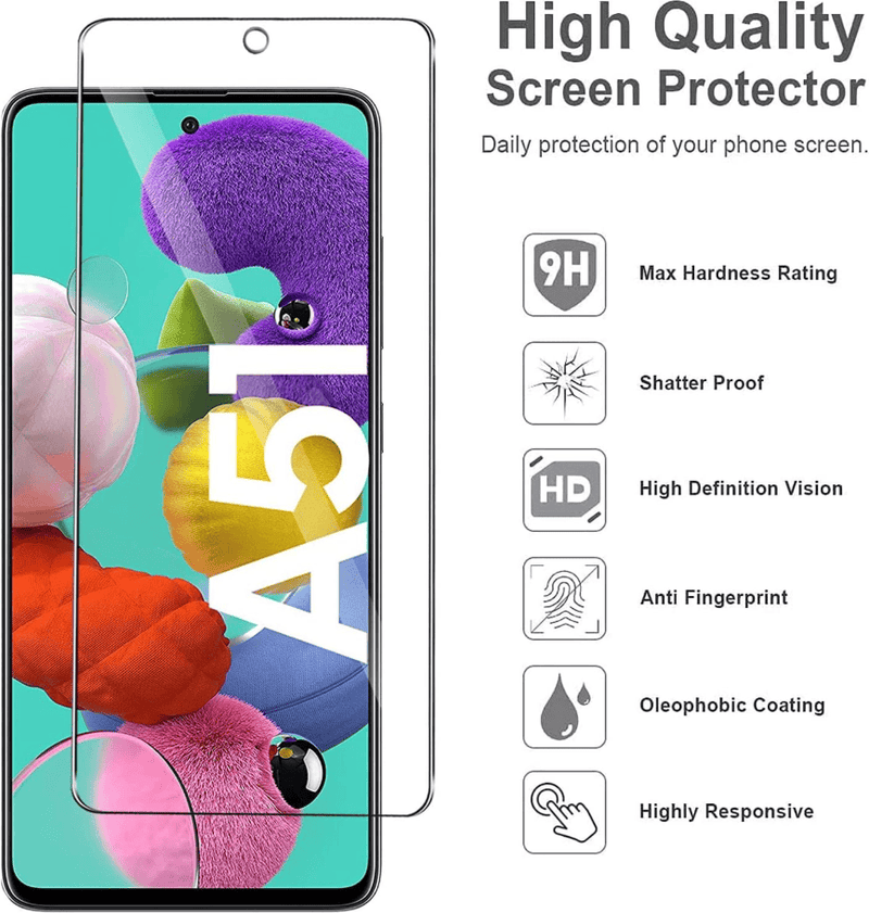 techplus Samsung Galaxy A51 Tempered Glass Screen Protector 2 Pack 9H HD Clear Samsung Galaxy A51 Tempered Glass Screen Protector