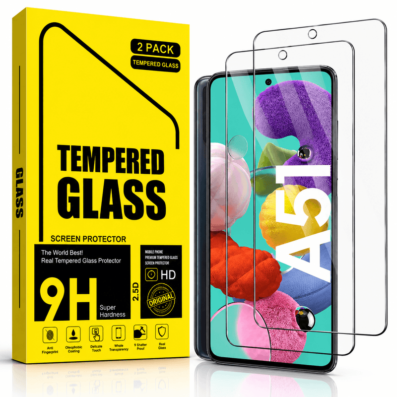 techplus Screen protector Samsung Galaxy A51 Tempered Glass Screen Protector (2 Pack) – 9H HD Clear 2.5D Rounded Edge (Copy) Samsung Galaxy A51 Tempered Glass Screen Protector