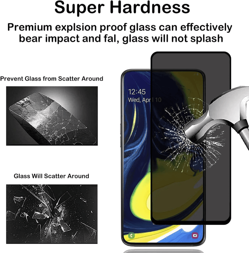 techplus Screen protector Samsung Galaxy A80 Privacy Tempered Glass Screen Protector – 9H HD Anti-Spy, 2.5D Rounded Edge, Impact & Scratch Resistant Samsung Galaxy A80 Privacy Glass Screen Protector