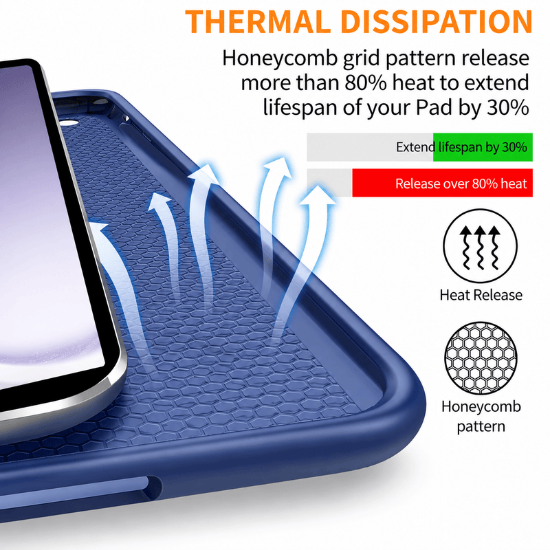 techplus Thin PU Leather Magnetic Case With Pencil Holder For Samsung Galaxy Tab A9 Blue Samsung Galaxy Tab A9 Thin PU Leather Magnetic Case