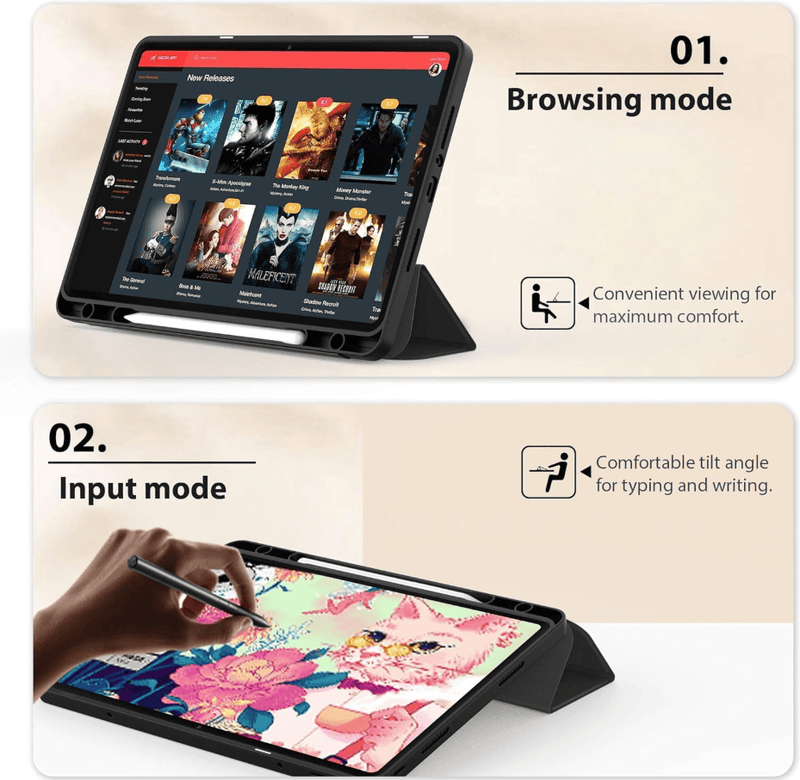 techplus Ultra Thin PU Leather Magnetic Case With Pencil Holder For Galaxy Tab A9 Ultra Thin PU Leather Magnetic Case For Galaxy Tab A9