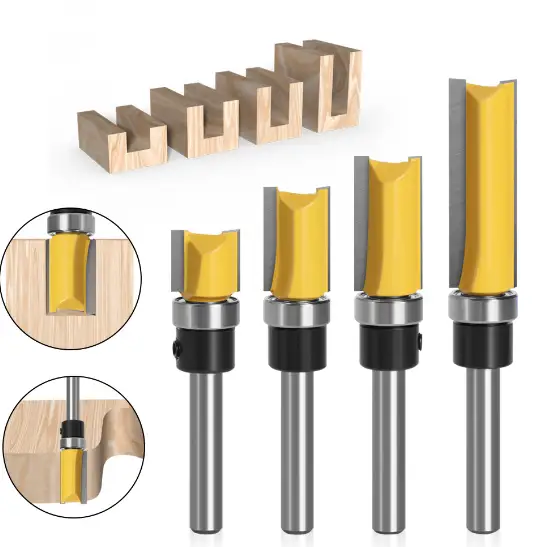 4Pcs Flush Trim Pattern Router Bit Set 1/4 Inch Shank Straight Flush Trim Tools by salelink.co.nz
