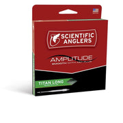S.A. Amplitude Smooth Titan Long fly line packaging by Scientific Anglers, featuring advanced performance and line control.