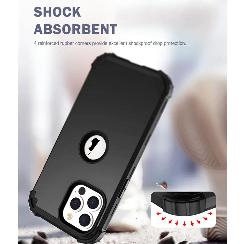 iPhone 13 Pro Max Defender Case Black TPU Rubber PC Shield