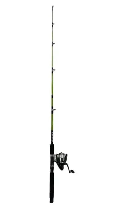 Sea- Harvester Rod 4 Ft 6 2 Piece (Green) with spinning reel, ideal for kids fishing and light tackle species.