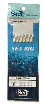 Sea Harvester Sabikis pack featuring six bait jigs for catching herring, mackerel, and garfish.