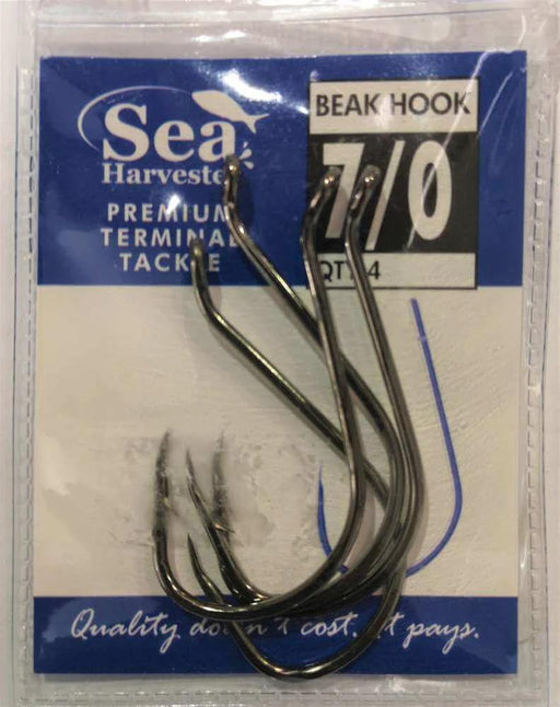 Sea Harvester Black beak hook 7/0 pkt 4 pack of self-setting fishing hooks with chemically sharpened points.