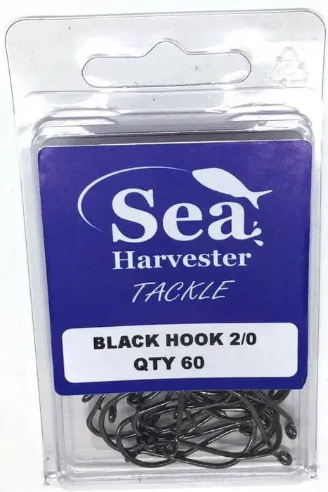 Black Beak Hook 2/0 Bulk 60 for rigging dead or live baits in packaging by Sea Harvester.