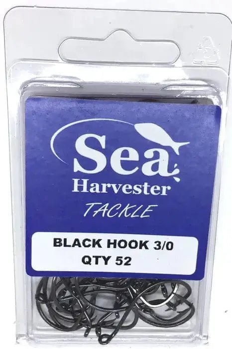 Black Beak Hook 3/0 Bulk 52 pack by Sea Harvester, featuring strong, lightweight chemically sharpened hooks, QTY 52.
