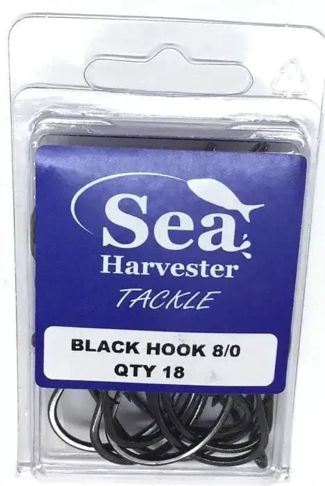 Black Beak Hook 8/0 Bulk 18 packaged in Sea Harvester tackle, strong and lightweight hooks for fishing.