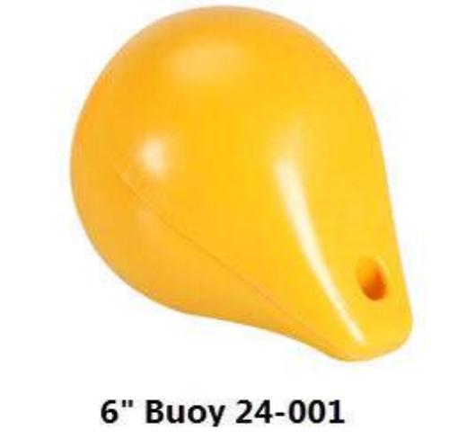 6 inch plastic fishing float buoy in bright yellow color with a loop for fastening, ideal for marking fishing lines.