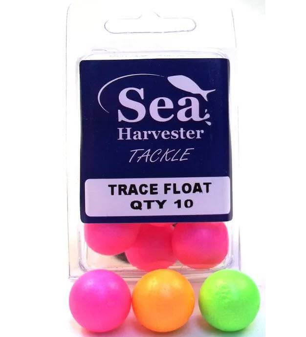 Sea Harvester Trace Float Pink 10 PK 20mm packaging with brightly colored trace floats for fishing.