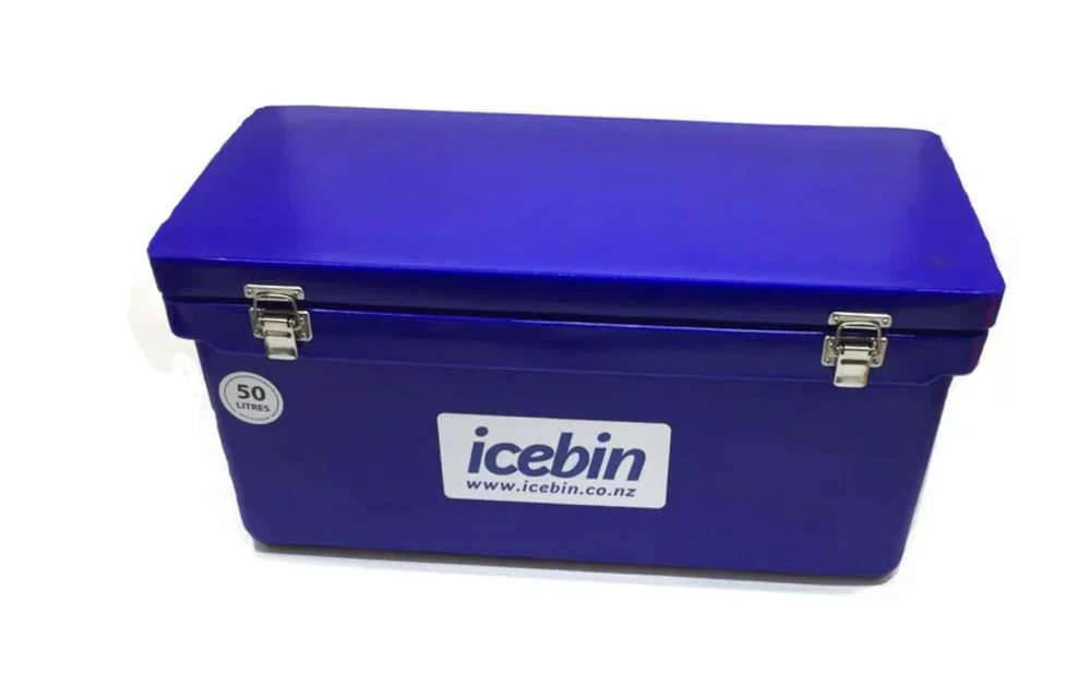 Ice Bin - 50 Litre Pickup Only in a vibrant blue color, perfect for keeping drinks cold and catches fresh.