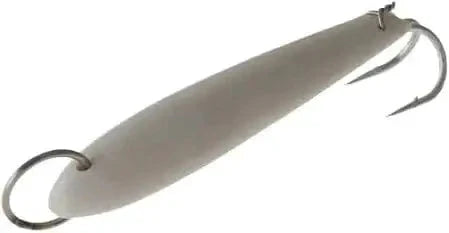 Smiths Jig 4 Inch Clear fishing lure with silver finish and sharp hook.