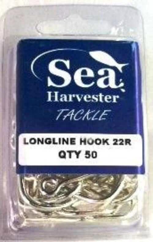 Longline Hook 22R 50 Pack in packaging by Sea Harvester, designed for longline fishing.