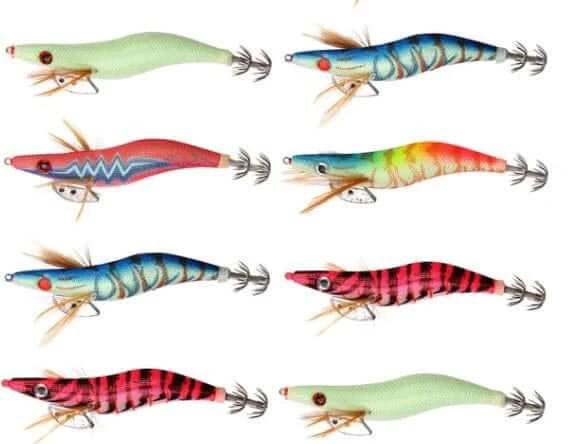 Assorted SQUIG JIG 3.5 BLUEPINK squid jigs in vibrant colors for optimal fishing performance.