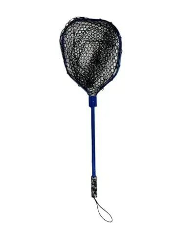 Kayak Landing Net Rubber Bag(Camo Handle Grip) in electric blue with camo handle and lanyard for fishing.