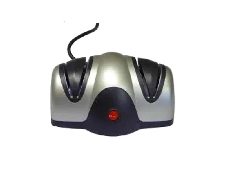 Electric Knife Sharpener with automatic blade guides and on/off switch for easy knife sharpening.