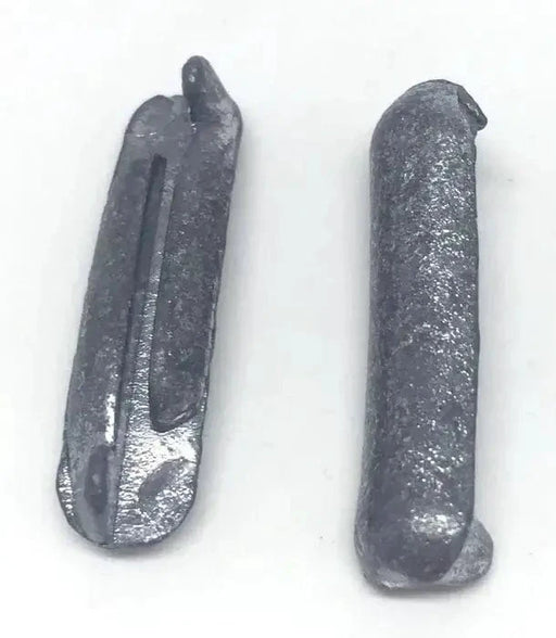 Pinch On Sinkers 7.0 Gms Qty 50 - close-up view of metal sinkers, designed for easy attachment and removal in fishing.