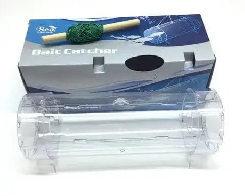 Sea Harvester Plastic Bait Catcher with handline and packaging displaying features and dimensions.