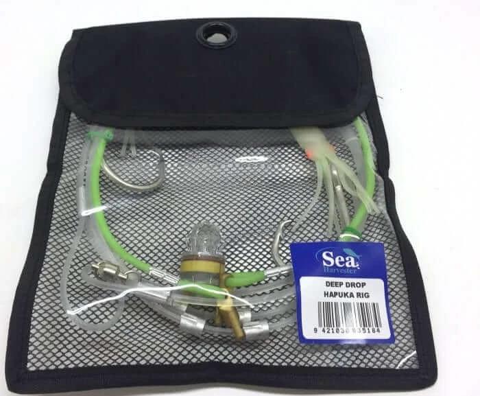 HAPUKA RIG LUMO GREEN DEEP DROP(1 PER BAG) in a washable mesh bag with circle hooks and squid skirts.