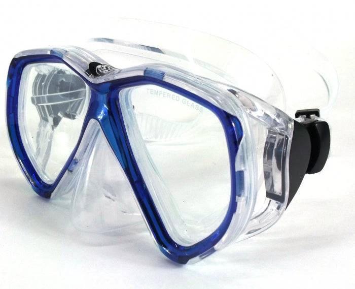 Sea Harvester Silicon Dive Blue Mask with tempered glass lens and silicone skirt for underwater comfort.