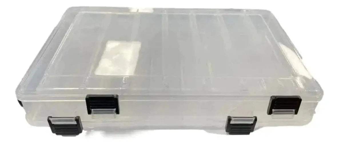 Tackle Box 2 Sided Squid Jig Box TBSQ showcasing transparent design with compartments for storage.